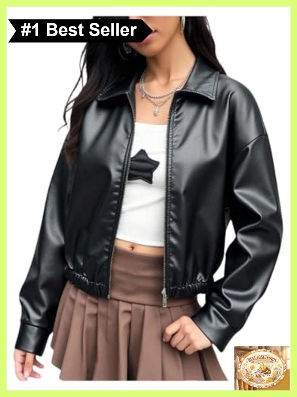 Girls Faux Leather Zip Up Cropped Bomber Jacket